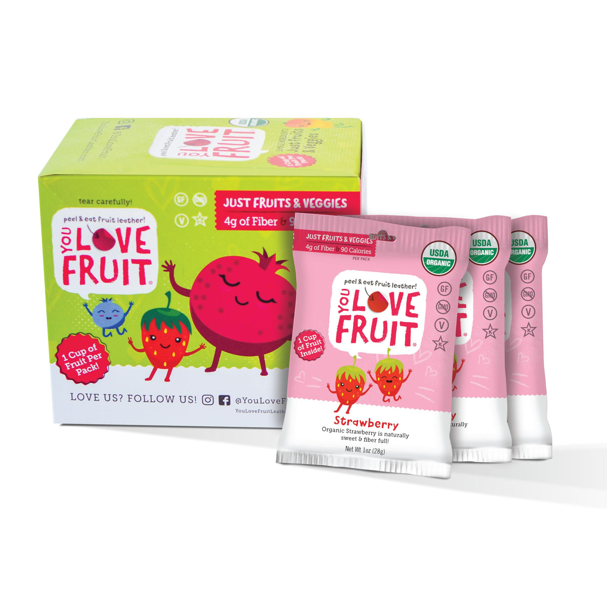 You Love Fruit - Strawberry All Natural Fruit Snacks Healthy Snack Pack Real Fruit! Gluten Free Non Gmo Vegan Fiber Packed Low Fat Kosher Variety Pack Great For Adding To Gift Box 1.0 Oz (Pack Of 12)