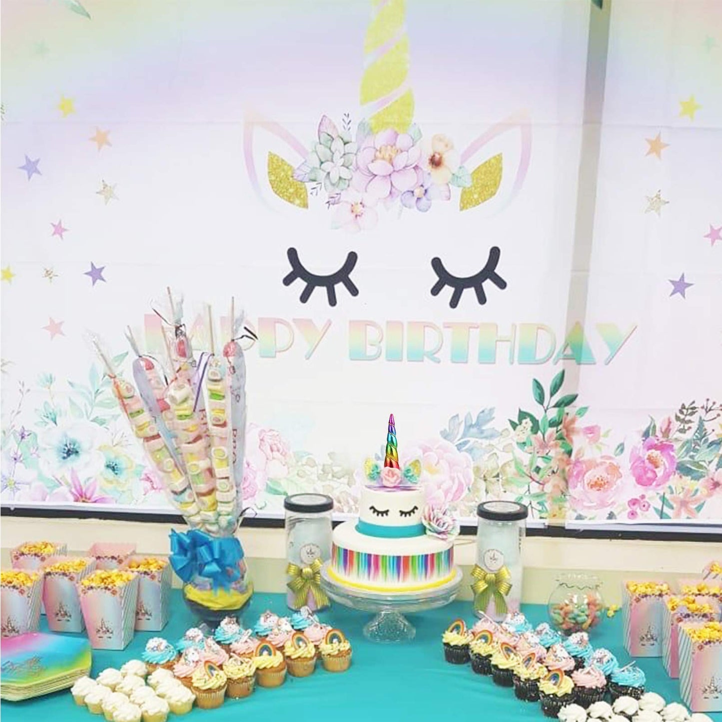 Unicorn Cake Topper Handmade Rainbow Horn Unicorn Cake Topper Unicorn Happy Birthday Party Decoration Supplies Magic Reusable Ca