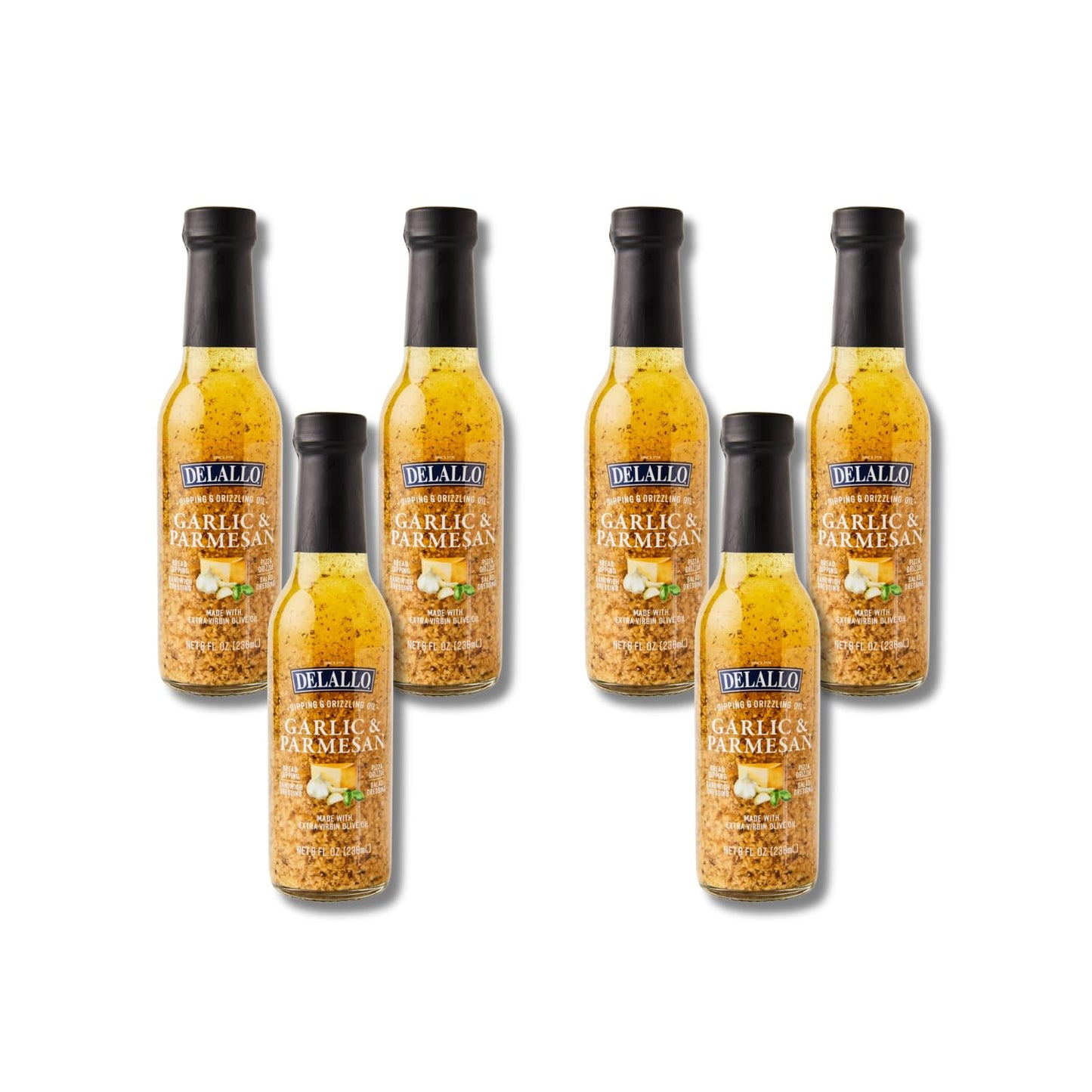Delallo Garlic Parmesan Dipping Oil 8 Oz. Bottle (6 Pack) Extra Virflavor Blend Olive Oil Infused Ready-To-Use Condiment Gluten Free Non-Gmo