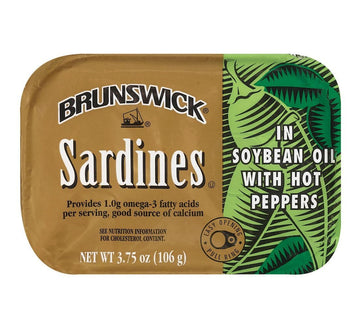 Brunswick Sardine Fillets in Hot Pepper, 3.75 oz Can - 16g Protein, Gluten Free, Keto Friendly
