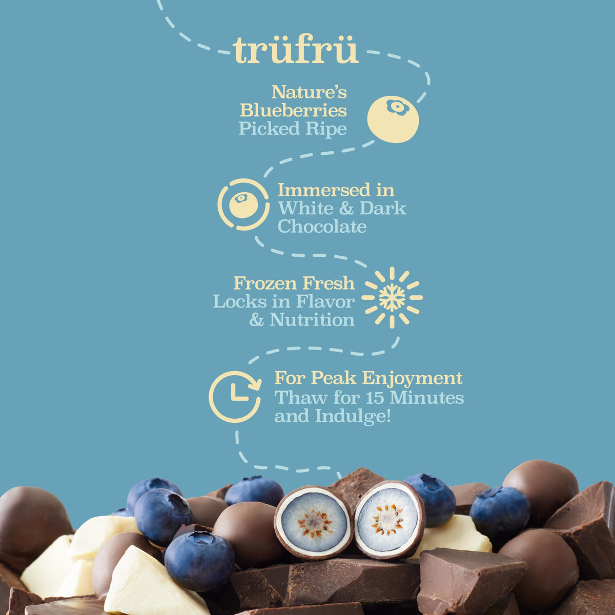 Tru Fru Natures Blueberries Hyper-Chilled in White & Dark Chocolate 8 Ounce Bag