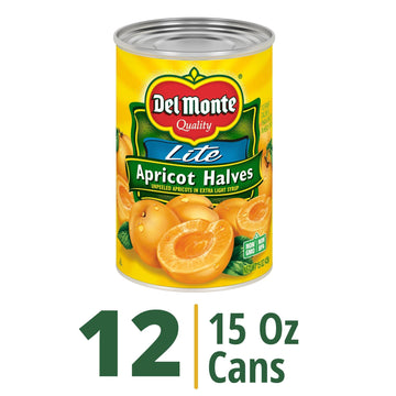 Del Monte Lite Apricot Halves in Extra Light Syrup, Canned Fruit, 15 oz Can (12 Pack)