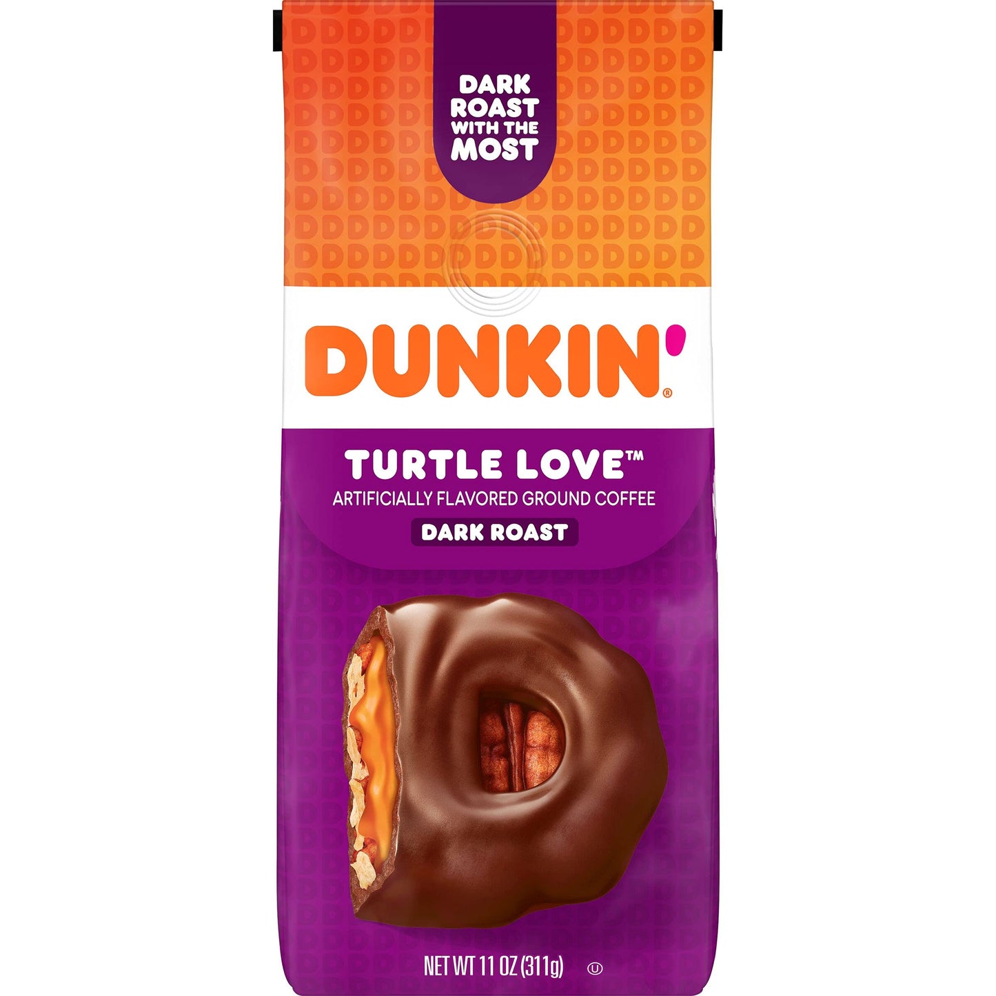 Dunkin Turtle Love Flavored Ground Coffee 11 Ounce Bag