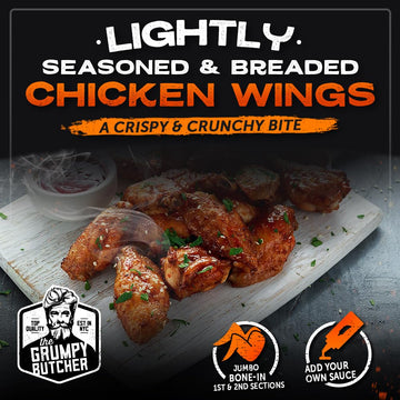 Grumpy Butcher Fully Cooked Jumbo Chicken Wings, 2 Packs (5 Lb Each) - Seasoned Air Fryer Ready Chicken Wings Family Pack - Gold