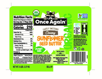 Once Again Organic Creamy Sunflower Butter, 5Lb Pantry Pal (Same As 5 Jars)- Lightly Salted & Sweetened - Peanut Free, Usda Organic, Gluten Free Certified, Vegan, Kosher
