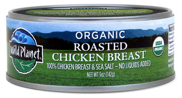 Wild t Organic Roasted Chicken Breast, Skinless & Boneless, Sea Salt, Free Range, Non-GMO, Gluten Free, 5 Ounce Can