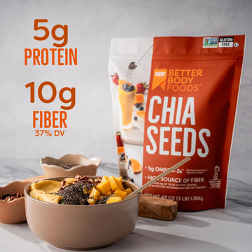 BetterBody Foods Chia Seeds 3 lbs, 48 Oz, with Omega-3, Non-GMO, Gluten Free, Keto Diet Friendly, Vegan, Good Source of Fiber, A