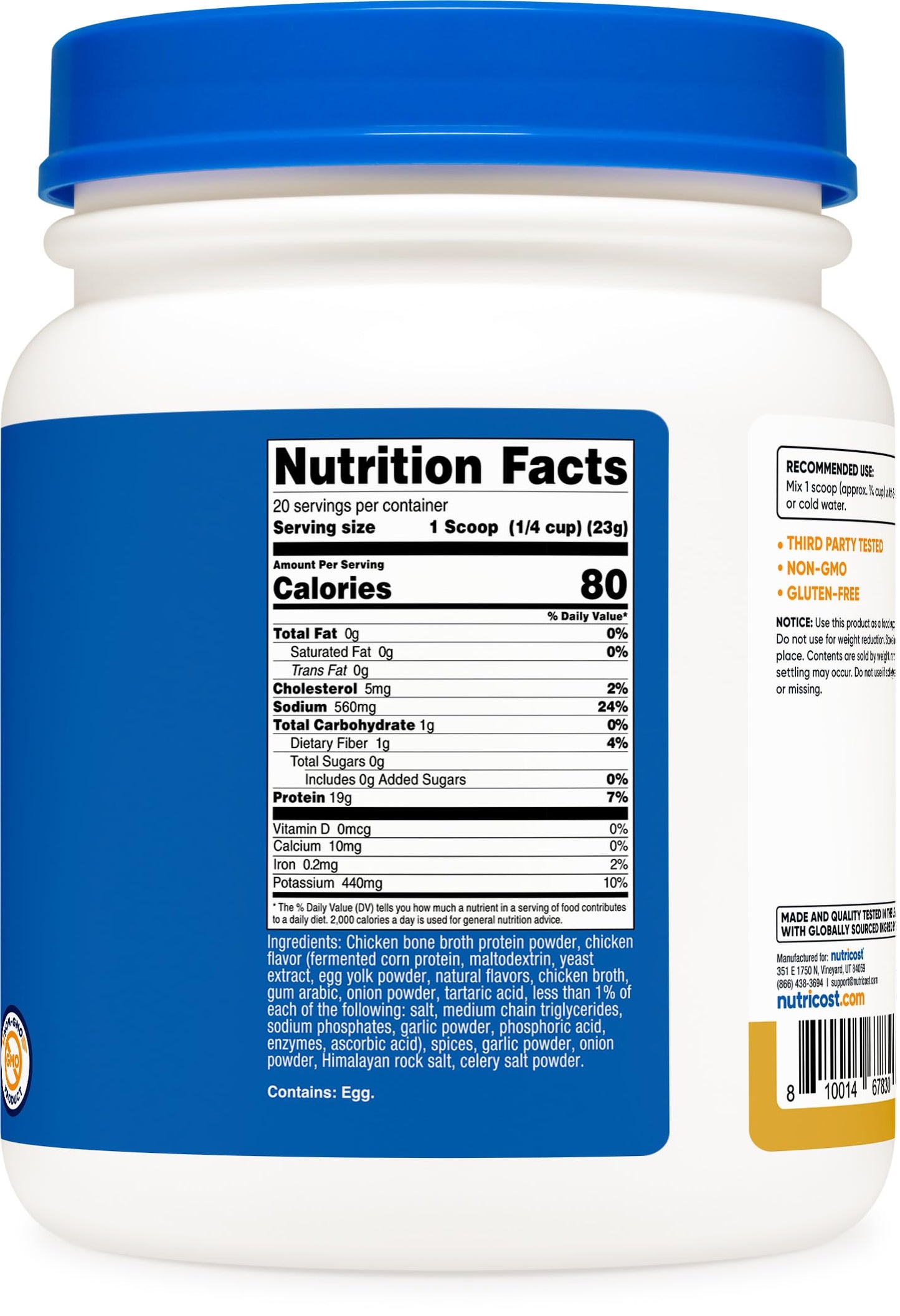 Nutricost Chicken Bone Broth Protein Powder (Chicken Soup Flavored, 20 Servings)