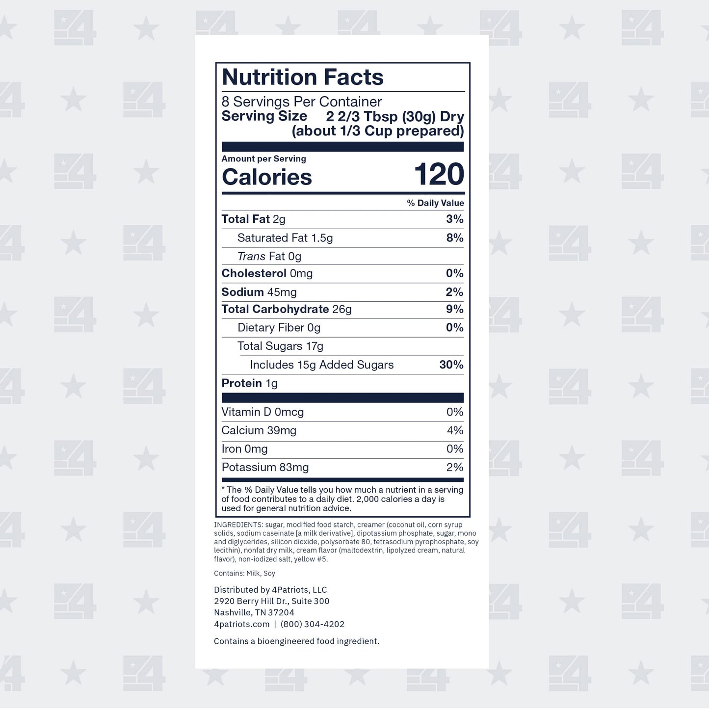 4Patriots Chocolate Pudding Sample Pouch - Emergency Dessert, 8 Servings, Long-Lasting, Just Add Milk