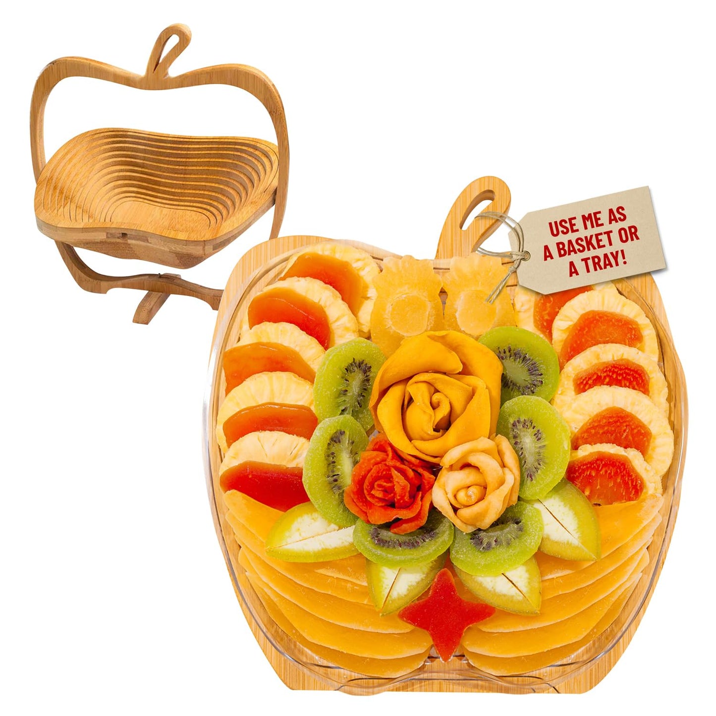 Dried Fruit Gift Basket With Wooden Tray - Healthy Gourmet Snack Box Variety - Holiday Food Tray For Corporate Sympathy Birthday & Thank You Gifts (Vegan Kosher Gluten-Free)- Bonnie And Pop