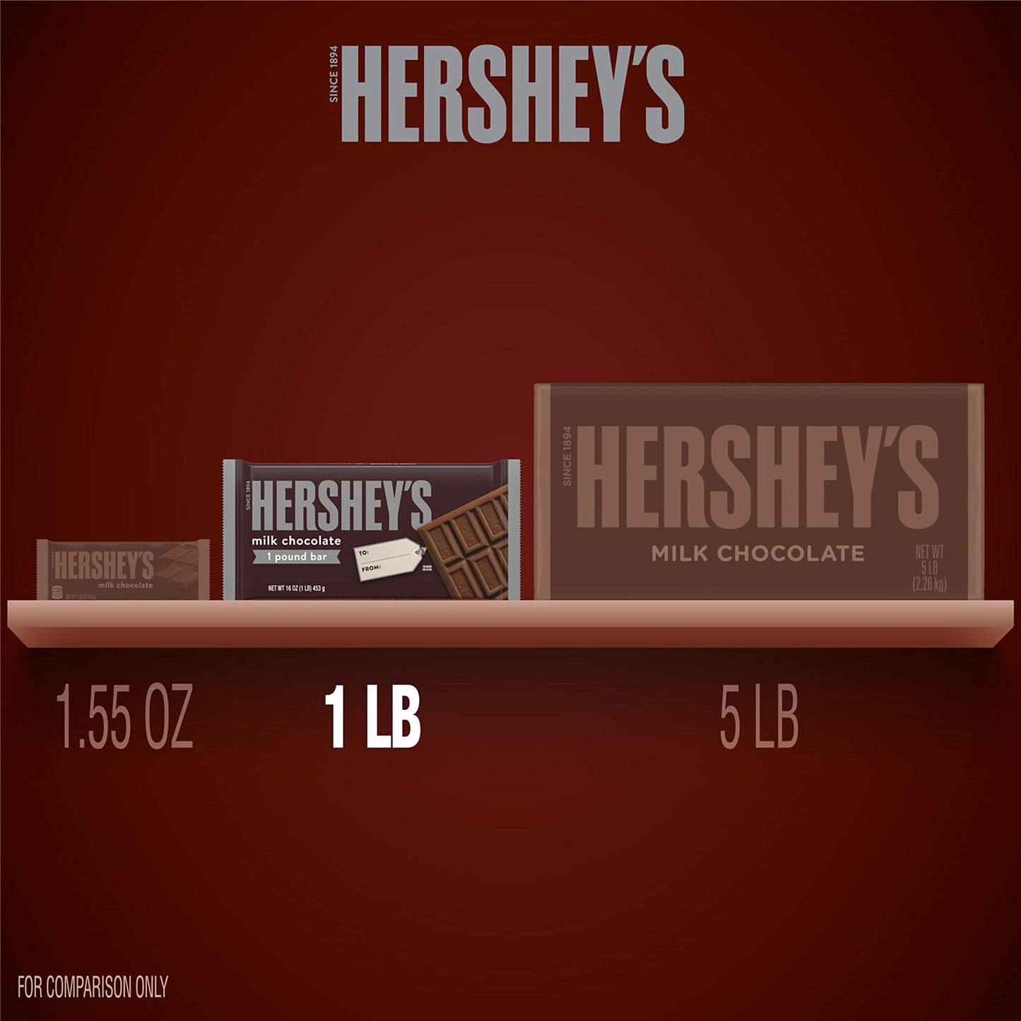 HERSHEYS Milk Chocolate Candy Gift Bar, 1 lb