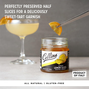 Collins Candied Lemon Slices in Syrup, Cocktail Drink Garnish, 10.6oz, Yellow, Model 11488