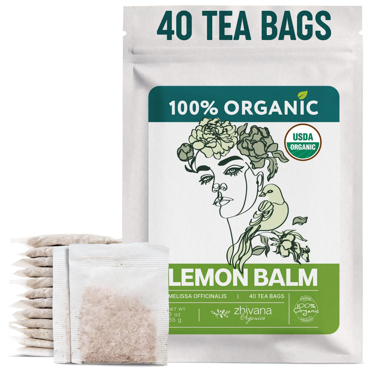 Lemon Balm Tea Organic (40 Tea Bags) - Melissa Tea Te De Tolonjil - Calming Herbal Teabags For Sleep Emotional Balance