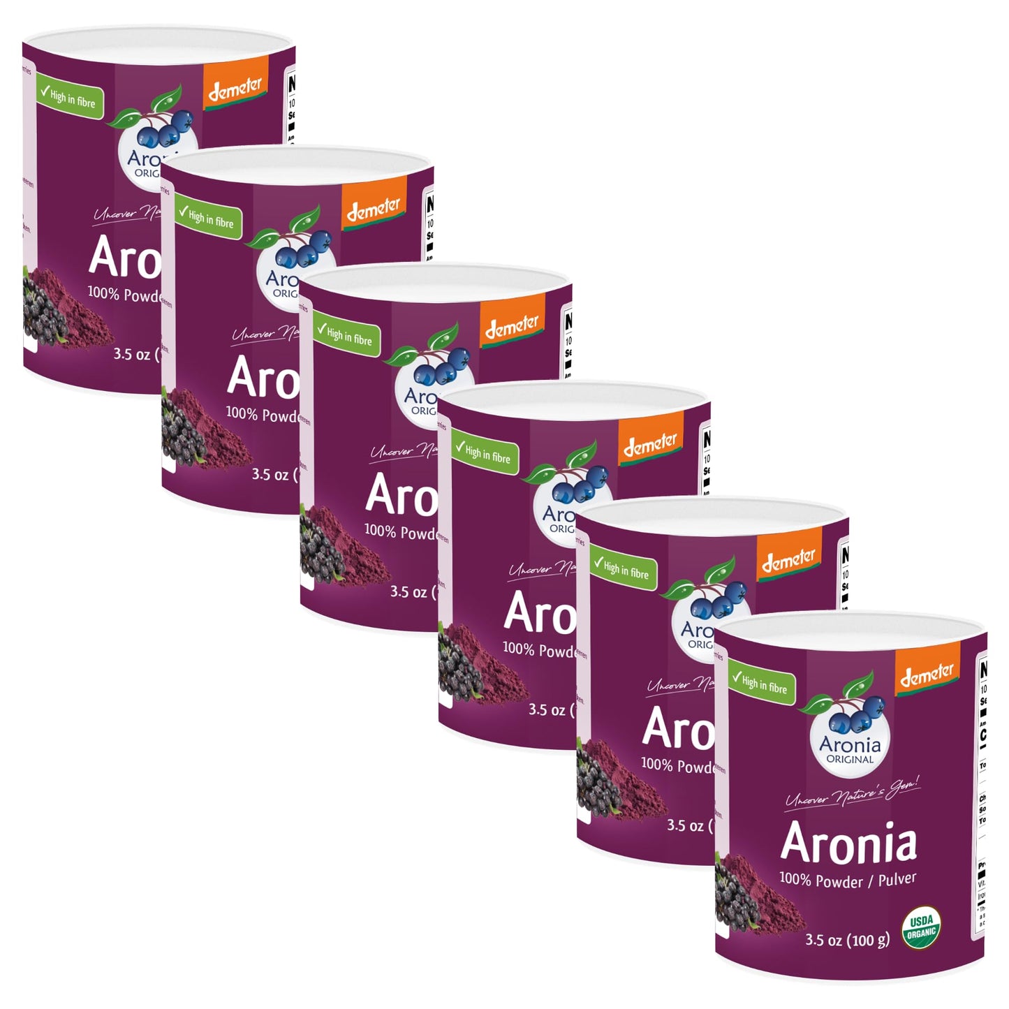 Aronia Oriflavor Blendal Organic 20:1 Aronia Berry Powder 3.5 Oz (6-Pack) | Over 1 600 Aronia Berries No Added Sugar No Additives Not Freeze Dried Not Frozen | Vegan Organic Non-Gmo Black Chokeberry