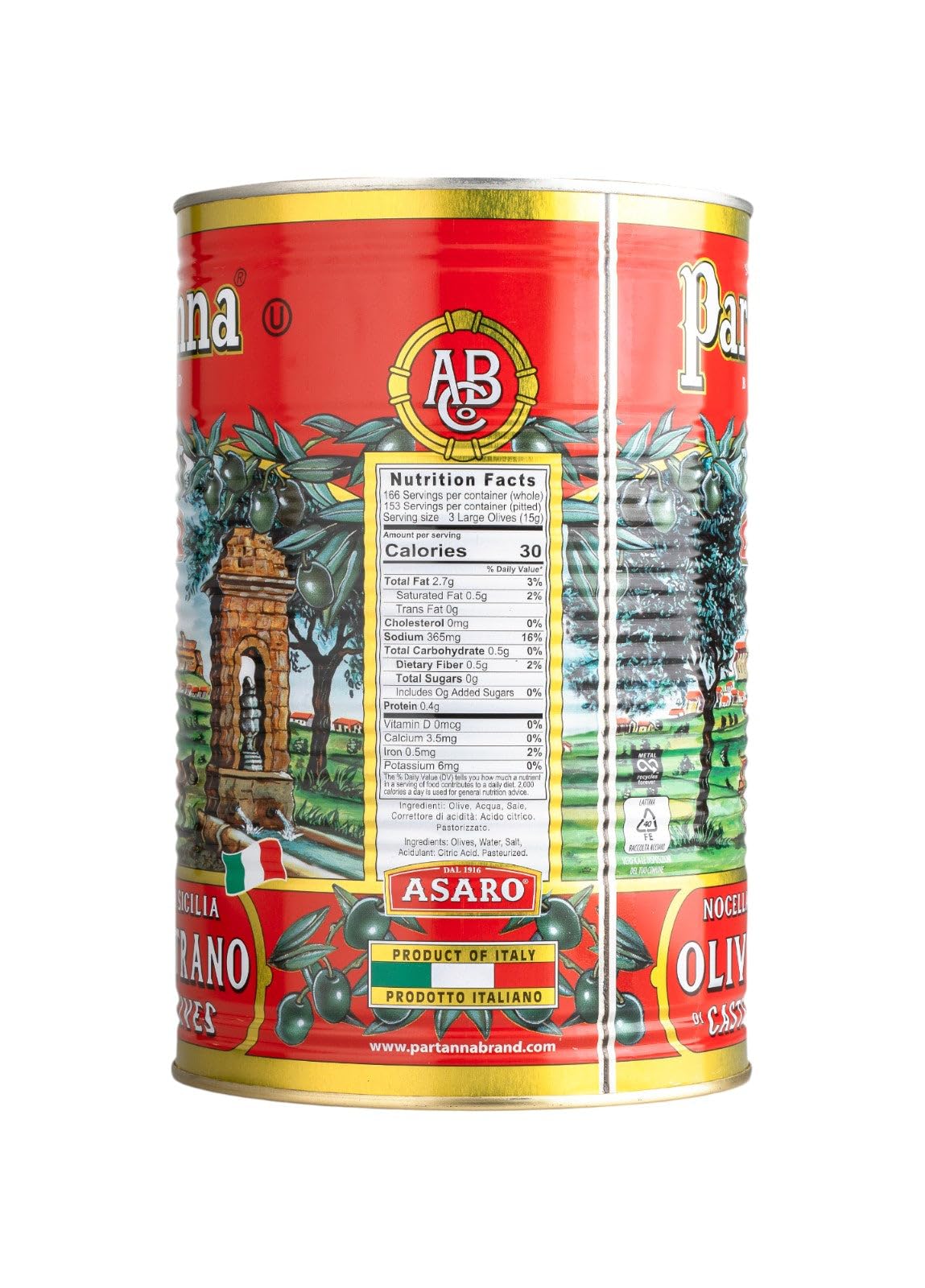 Partanna Castelvetrano Green Olives, Pitted, 5.07 lb Can