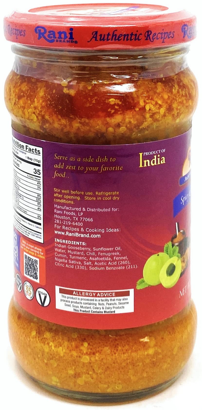 Rani Amla Pickle (Spicy Gooseberry Relish With Spices) 10.5Oz (300G) Glass Jar, Pack Of 5+1 Free ~ Vegan | Gluten Free | Non-Gmo