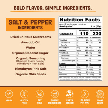 Pans Mushroom Jerky, Vegan Shitake Snacks, Gluten Free, High Fiber, Salt & Pepper, 2.2 Ounce Pack