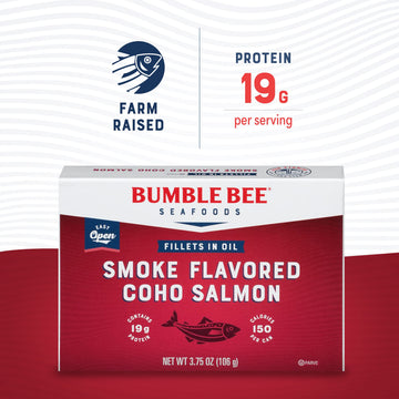 Bumble Bee Smoke Flavored Red Coho Salmon Fillets in Oil, 3.75 oz (Pack of 12) - 19g Protein - Skinless, Boneless - Great for Sn