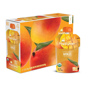 Happy Baby Organics Clearly Crafted Stage 1 Baby Food Pouches, Mangos, 3.5 Ounce Pouch (Pack of 8)