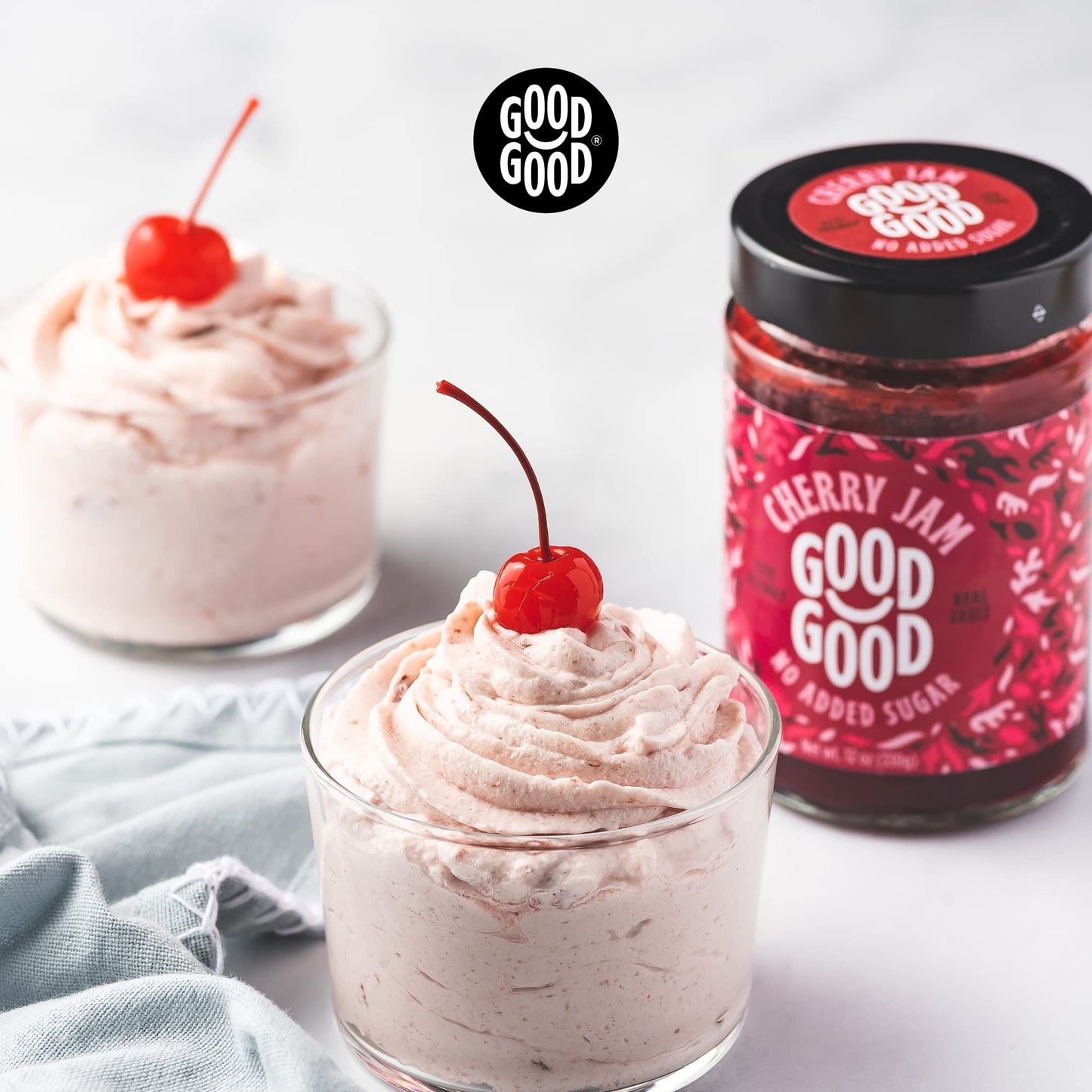 Good Good Cherry Jam, No Added Sugar, Low Calorie, Gluten Free, Vegan, 12oz / 330g, Pack of 1