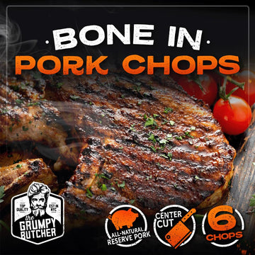 Grumpy Butcher Enhanced Pork Chops – Heritage Duroc Bone-In Pork Loin Chops (4 Pack, 14 Oz Each, 3.5 Lb) – Frozen Gourmet Pork Chop Meat | Vacuum-Sealed & Grill Ready For Holiday, Bbq & Dinner Gifts