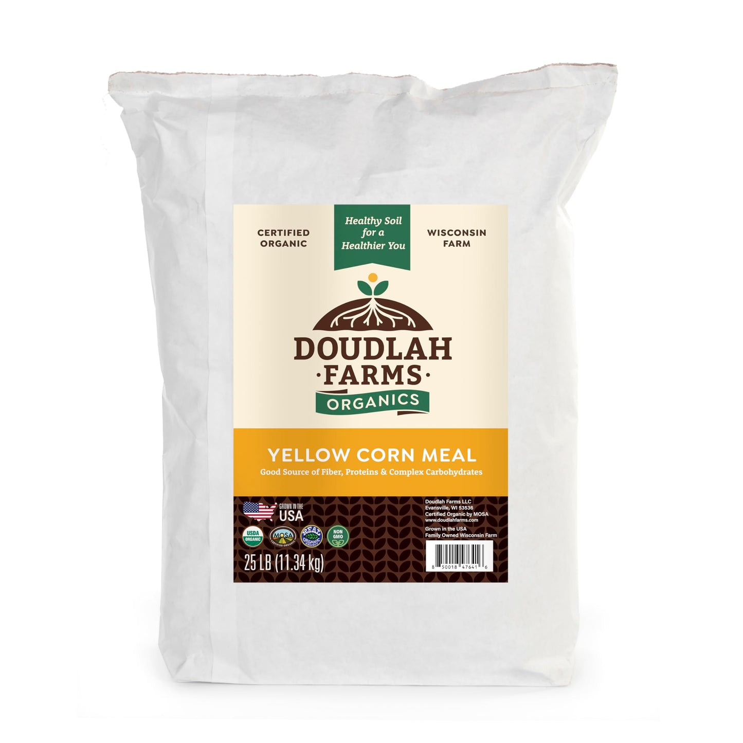 Organic Yellow Cornmeal 25 Lb Fine Grind - Non-Gmo Gluten-Free Sugar-Free Farmed From Regenerative Soil Vegan Grown In Usa For Baking Cornbread Muffins Pancakes And More By Doudlah Farms