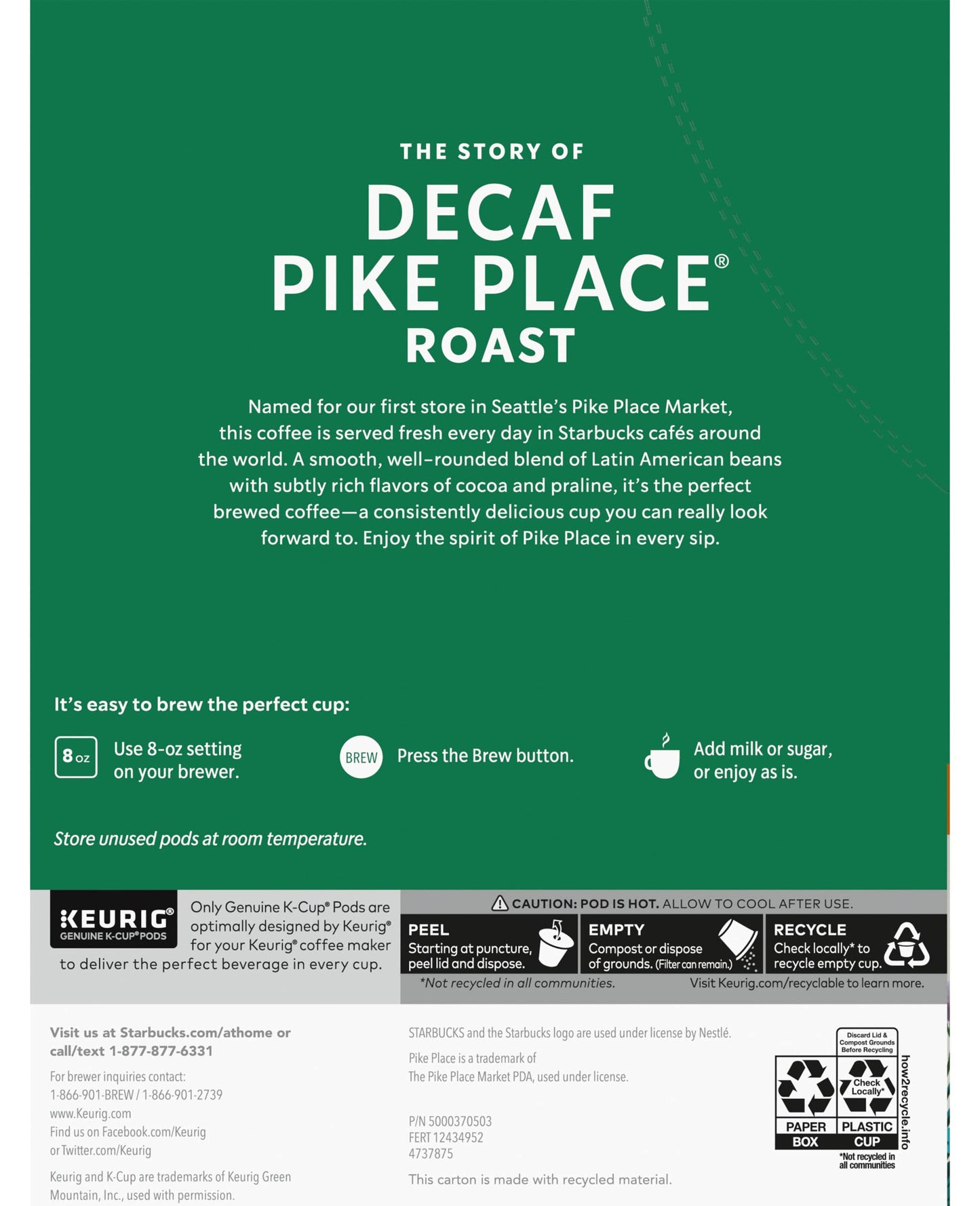 Starbucks K Cups Decaf Pike Place Roast, 24 Count (Pack of 2)