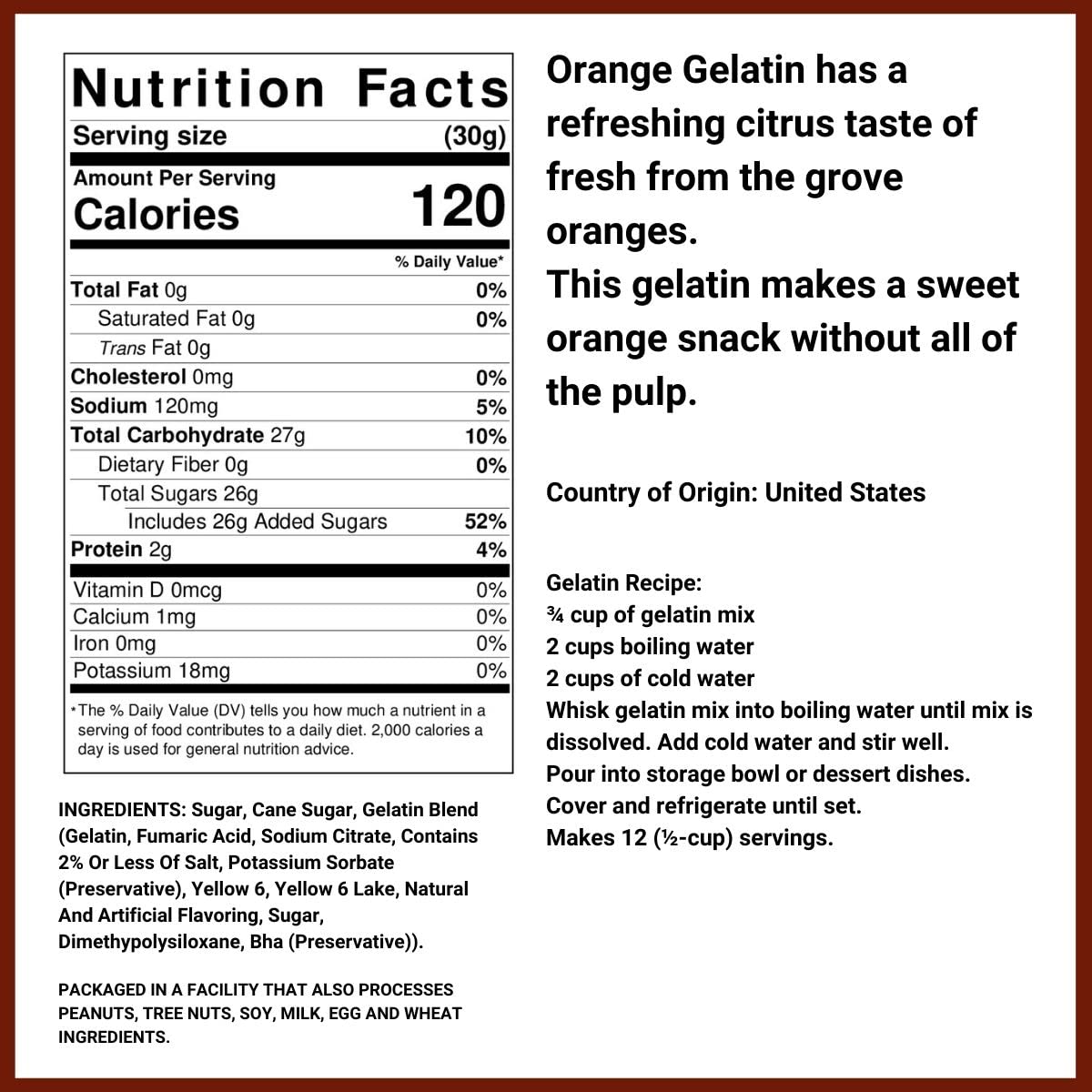 Orange Gelatin - 2 Lb Container (32 Oz)