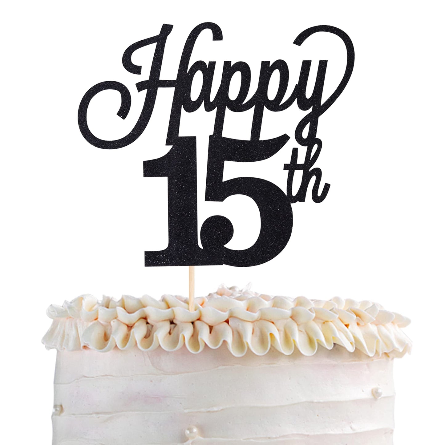 1 Pack Happy 15Th Cake Topper Black Glitter Number 15 Fifteen Birthday Cake Pick Decorations For Cheers To 15 Years Old 15Th Birthday Wedding Anniversary Party Supplies Black