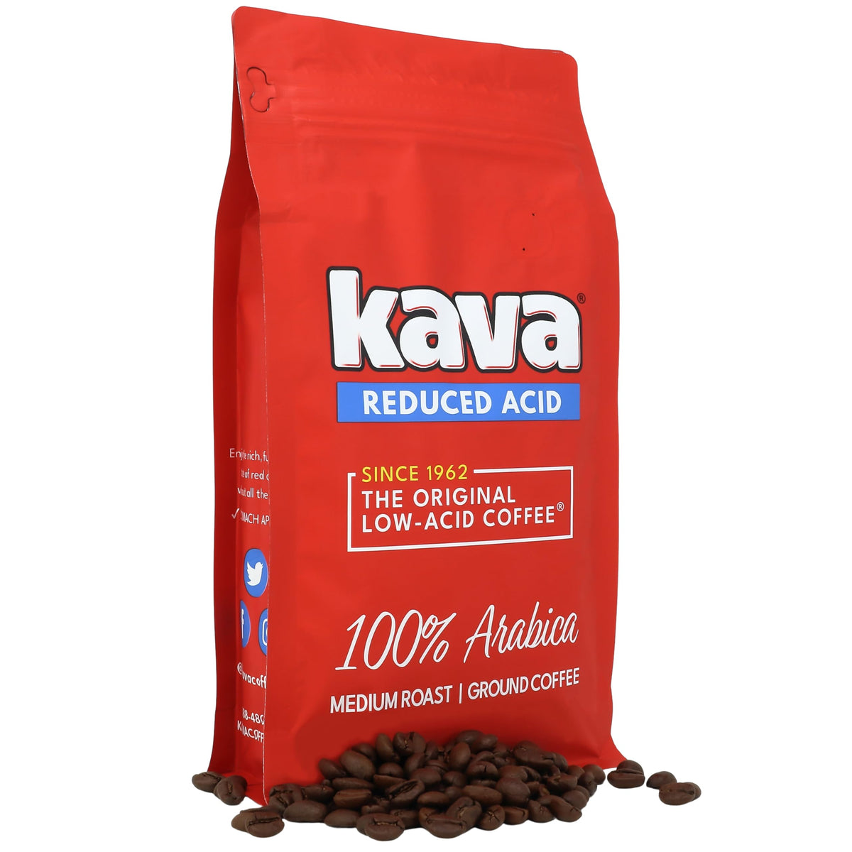 Kava Low Acid Neutralized Ground Coffee - Medium Roast Arabica, Smooth Flavor, 12 Ounce Bag (Pack of 1)
