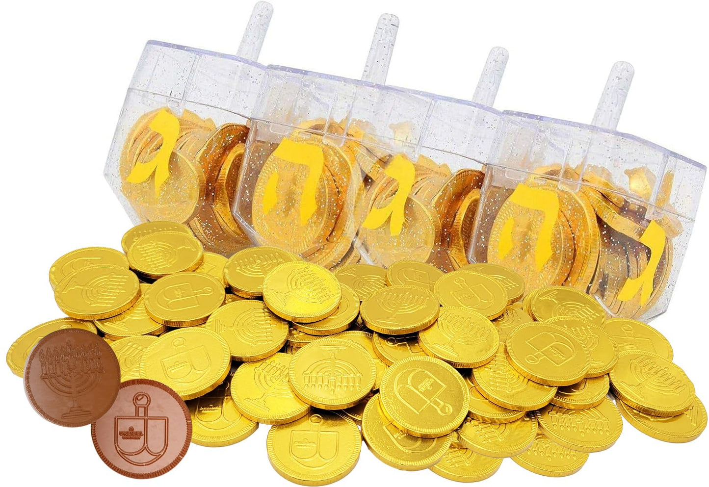 The Dreidel Company 6-Pack Dreidel Filled With Hanukkah Chocolate Gelt Coins Milk Chanukah Gelt With Menorah And Dreidel Design Kosher 6 Dreideld Filled With Ten Coins Total Of 60 Peices Of Chocolate