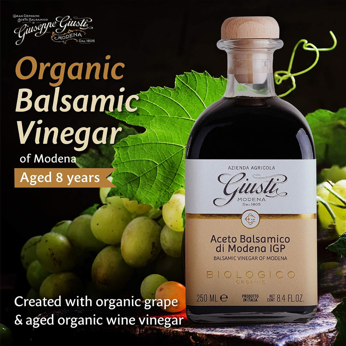 Giusti Organic Balsamic Vinegar of Modena - Pack of 2 x 250ml - Black