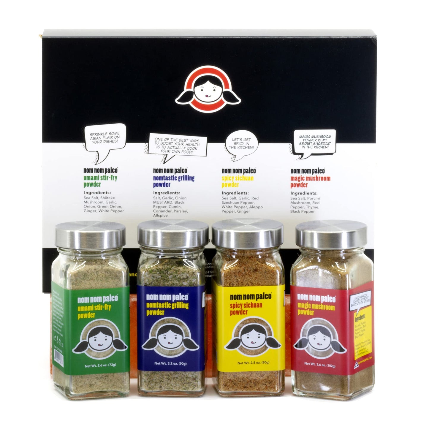 The Spice Lab Nom Nom Paleo Seasoning Gift Set - Gluten Free Umami Seasoning - Mushroom Powder For Cooking - Kosher Paleo Friend