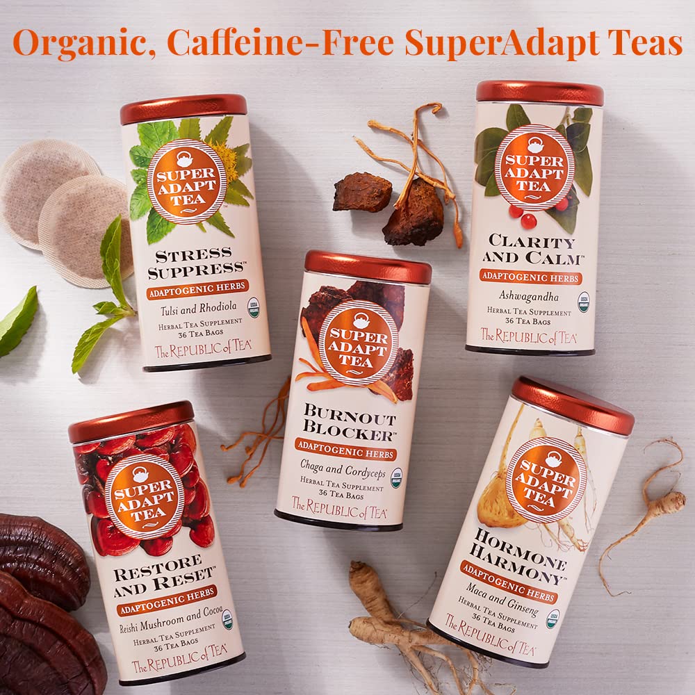 The Republic of Tea Stress Suppress Herbal Tea, Organic, Caffeine Free, Tulsi & Rhodiola, 36 Tea Bags
