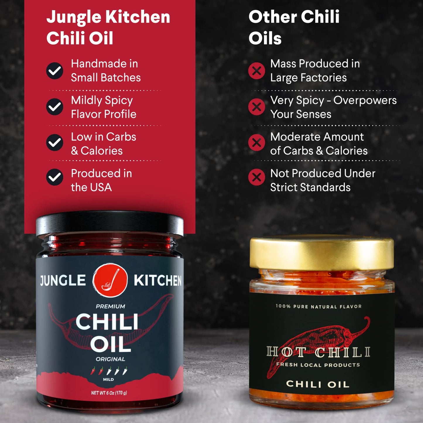 Jungle Kitchen Crunchy Garlic Chili Oil Chili Crisp Oil Vegan & Gluten-Free For Meats, Stir Fry, Vegetables, 6Oz