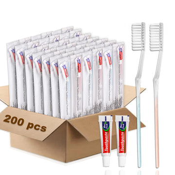 Hqslsund 200 Pack Travel Toothbrushes With Toothpaste, Individually Wrapped Disposable Toothbrushes Bulk Toothbrushes Medium Sof
