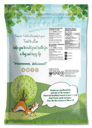 Food To Live Organic Almond Flour, 8 Pounds — Extra Fine Blanched Prime Meal, Non-Gmo, Low Carb, Culinary Grade, Kosher, Keto, Paleo And Vegan Super Powder, Bulk