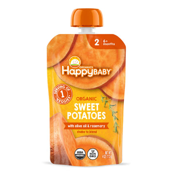 Happy Baby Organics Savory Blends Stage 2 Baby Food, Sweet Potatoes With Olive Oil + Rosemary, 4 Ounce Pouch (Pack Of 16)