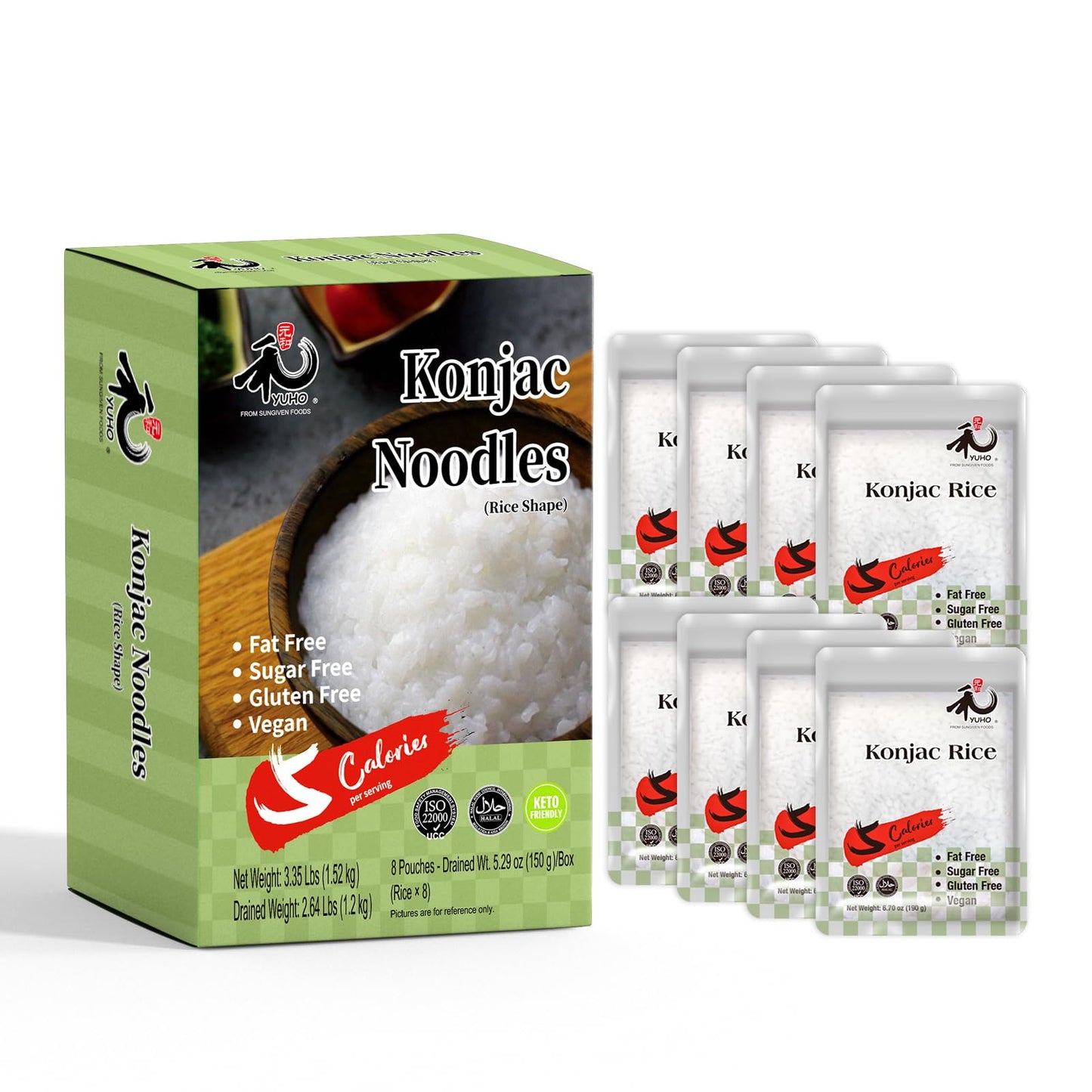 Yuho Shirataki Konjac Keto Rice: Gluten Free Plant Based Low Carbs Vegan Fat Free Noodle Rice - 8 Pack Inside 53.61 Oz