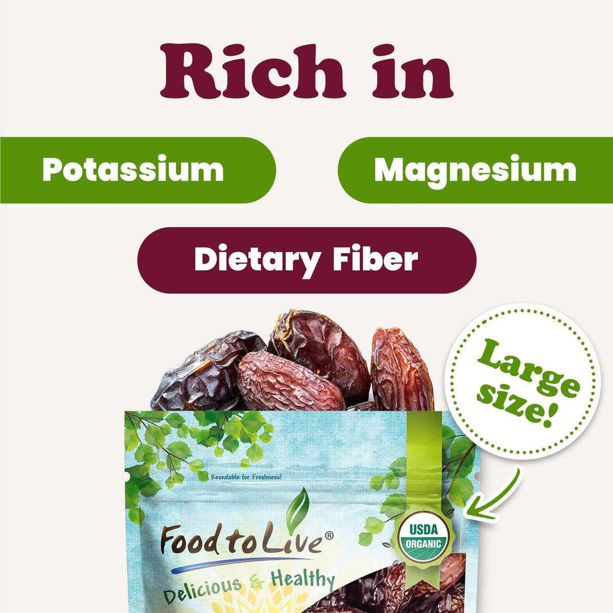 Food To Live Organic California Medjool Dates, 10 Pounds - Soft & Juicy Nature'S Candy. Non-Gmo Whole Dry Fancy Dates With Pits.