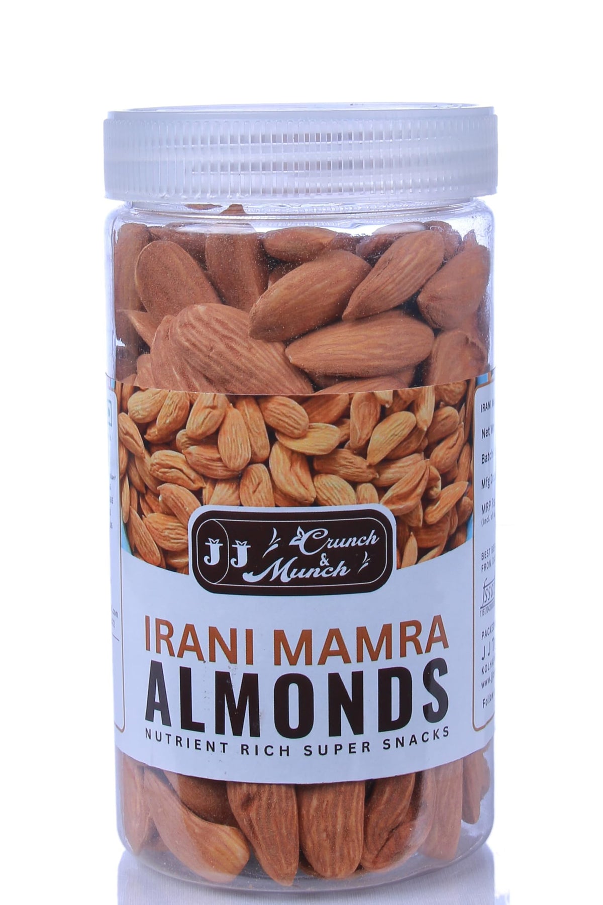J J Crunch N Munch Mamra Almonds (Badam) - High Standardaa Quality Bold Size 100% Natural Dry Nuts Healthy Food Rich In Oil More Nutritious By J J Crunch N Munch 180G