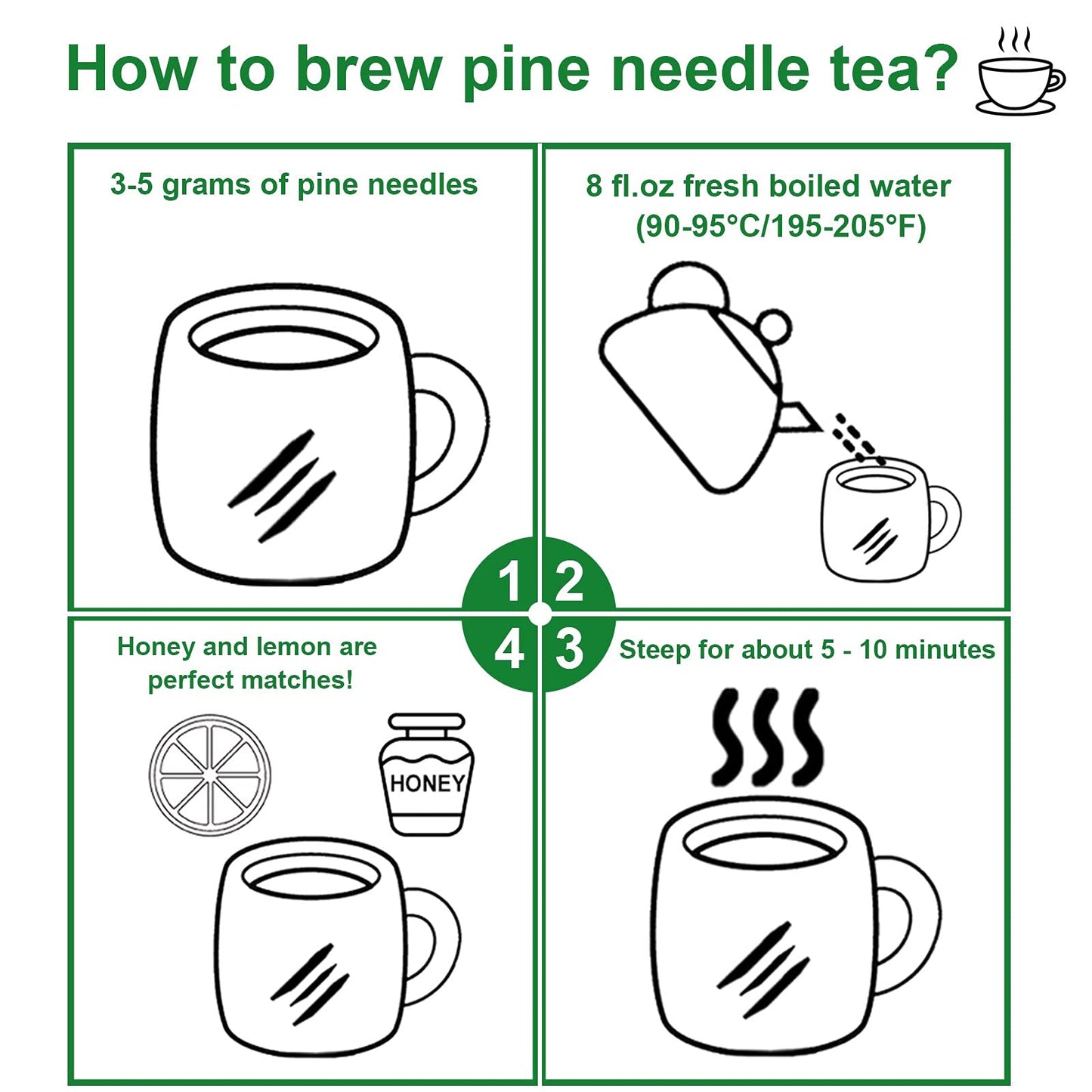 FullChea Dried Pine Needle Tea - Premium Red Pine Needles - Caffeine-Free Herbal Tea - 7oz - Green