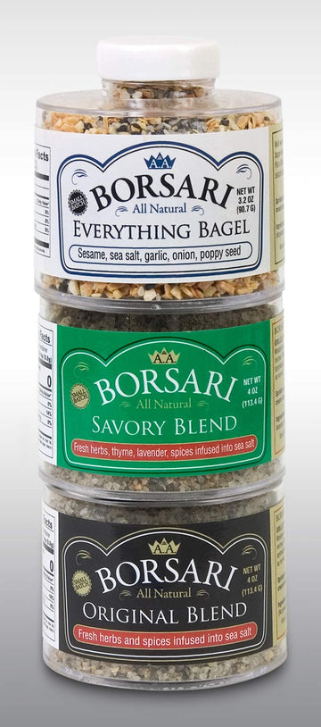 Borsari Seasoned Salt Gift Set - Gluten Free All Purpose Savory, Everything Bagel, and Original Seasonings - Gourmet Sea Salt Bl