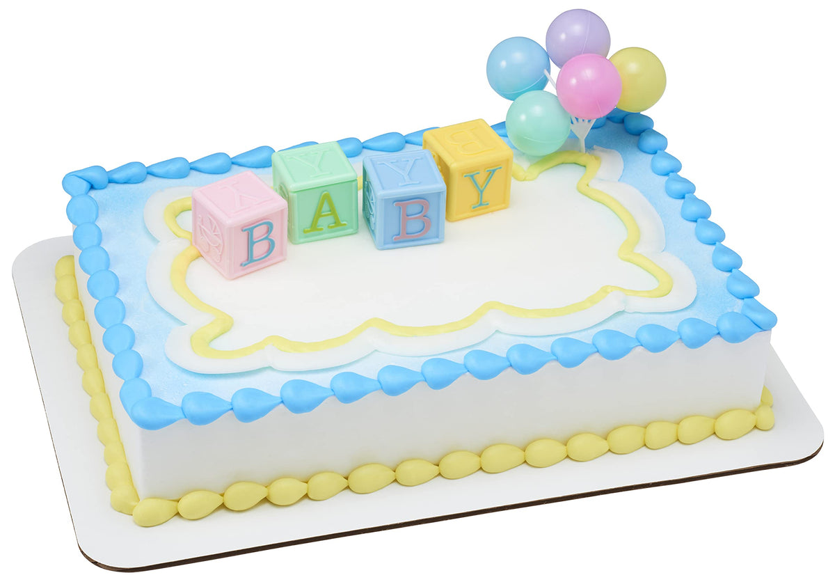 Decopac B-A-B-Y Blocks Decoset Cake Decoration Blue, Pink, Yellow, Approximately 5'' High
