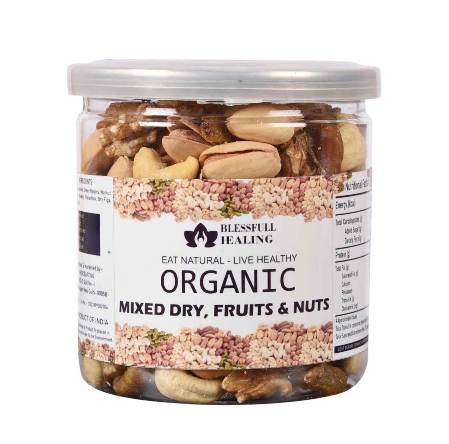 Blessfull Healing Organice Mixed Dried, Fruit & Nuts 1 lb (453 Gram) Airtight Container