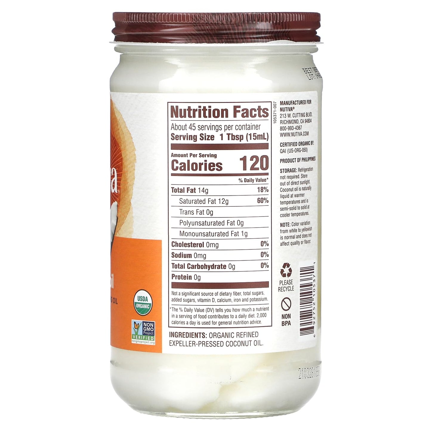 Nutiva Refined Coconut Oil, 23 Ounce