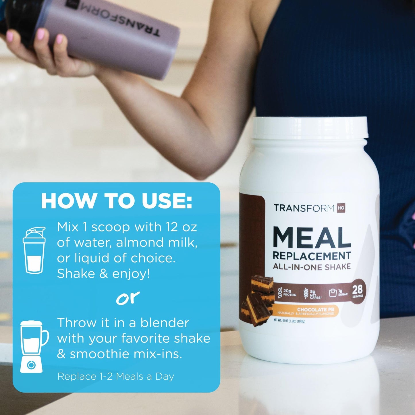 TransformHQ Meal Replacement Shake Powder 28 Servings (Chocolate) - Gluten Free, Non-GMO