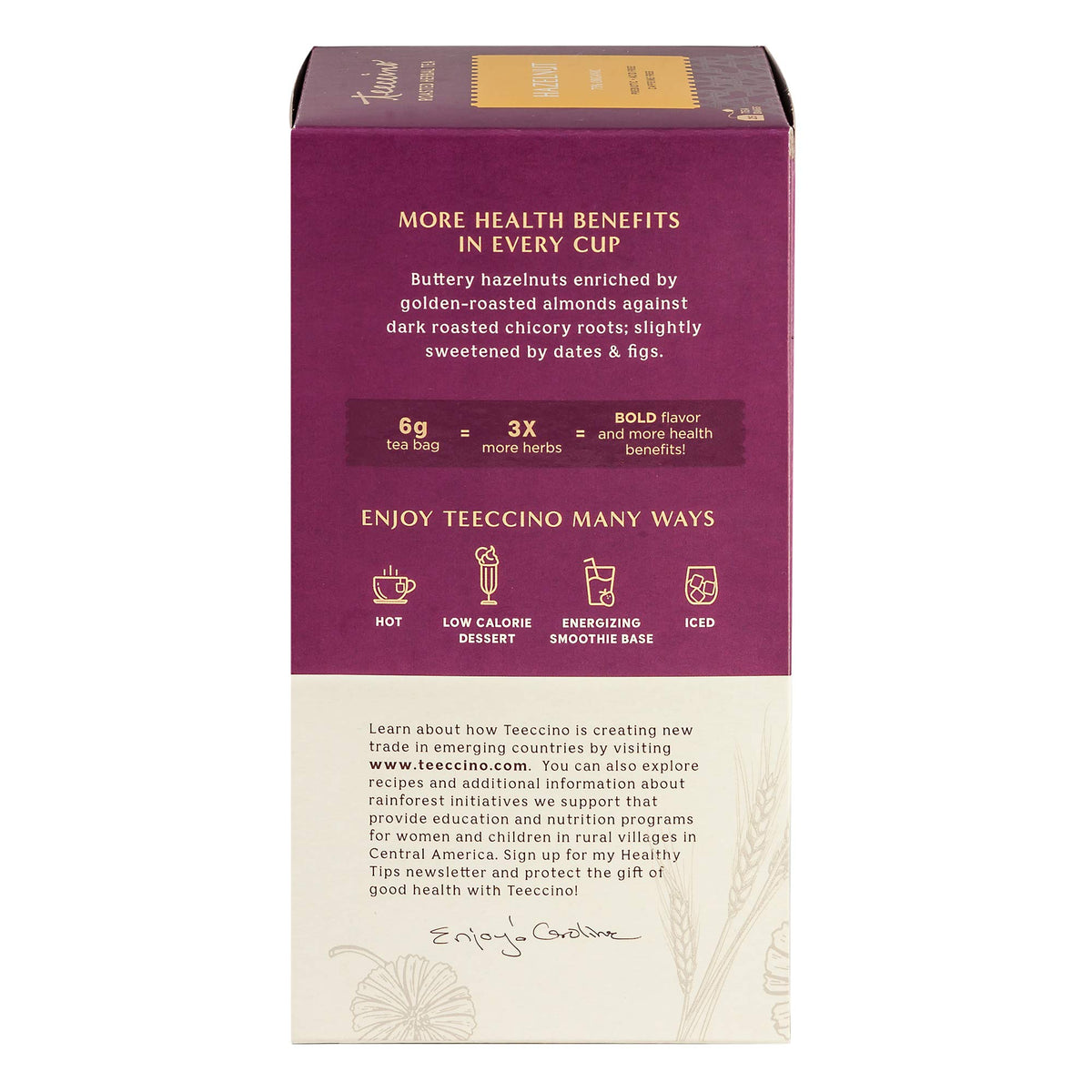 Teeccino Hazelnut Herbal Tea - Caffeine-Free & Prebiotic - 25 Tea Bags - Rich & Roasted Flavor