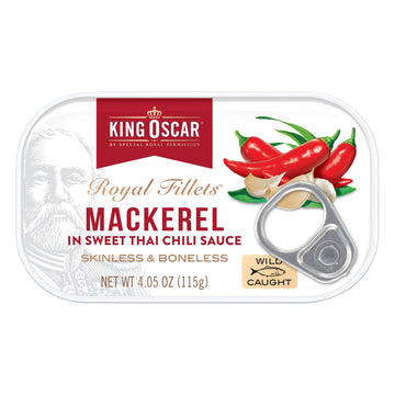 King Oscar Mackerel in Sweet Thai Chili Sauce 4.05 Ounce Can (Pack of 12) Skinless & Boneless Wild Caught Canned Mackerel