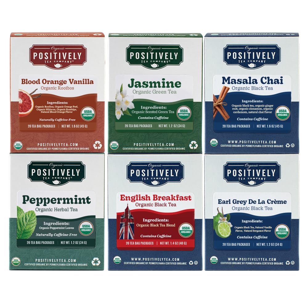 Organic Positively Tea Company Tea Bag Sampler 20 Count 6 Pack
